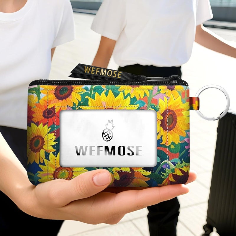 WEFMOSE Small Wallet Keychain with Clear ID Window Zipper Cute ID Case Coin Purse for Women Water Resistant Coin Pouch-Sunflower Keychain Wallet - Image 5